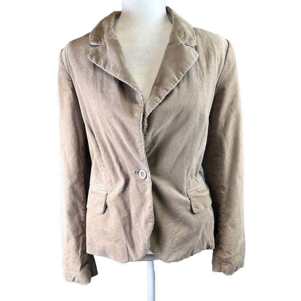 Vintage Y2K Old Navy Khaki Corduroy Velvet Career One-Button Blazer Jacket Sz M